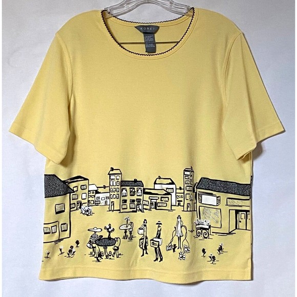 Koret Tops - Koret Top Tee Women Large Yellow Multi Embellished Rhinestones Shopping Scenes